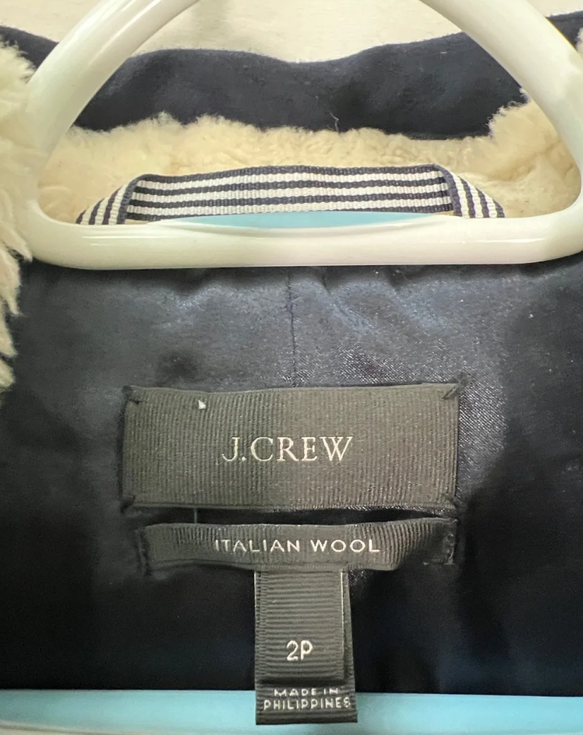 J.Crew Italian Wool Hooded Coat Women 2P Petite Navy Blue Winter Jacket2