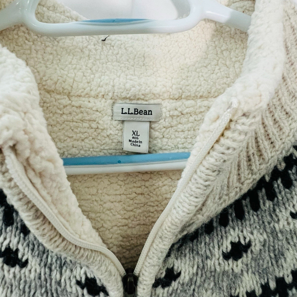 L.L.Bean XL Fair Isle Wool Blend Sweater Fleece Lined Full Zip Nordic Cardigan2