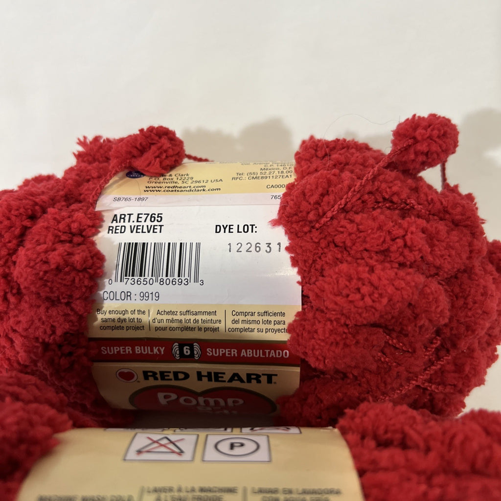 Red Heart Pomp-a-Doodle Yarn Red Super Bulky 6 Pom Pom 54 Yds Lot of 25