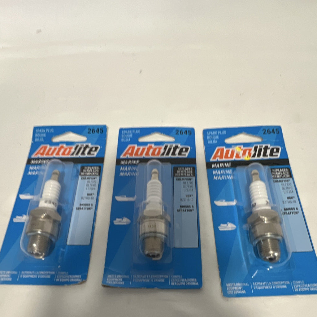 Lot of 3 Autolite 2645 Marine Spark Plugs Evinrude Johnson Mercury Outboard NEW0