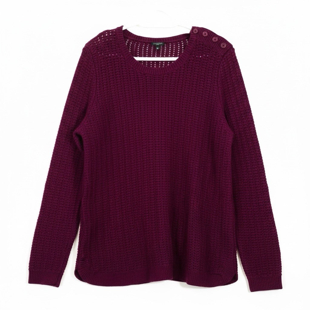Talbots Woman 1X Plum Purple Textured Knit Sweater Button Shoulder Plus Size0