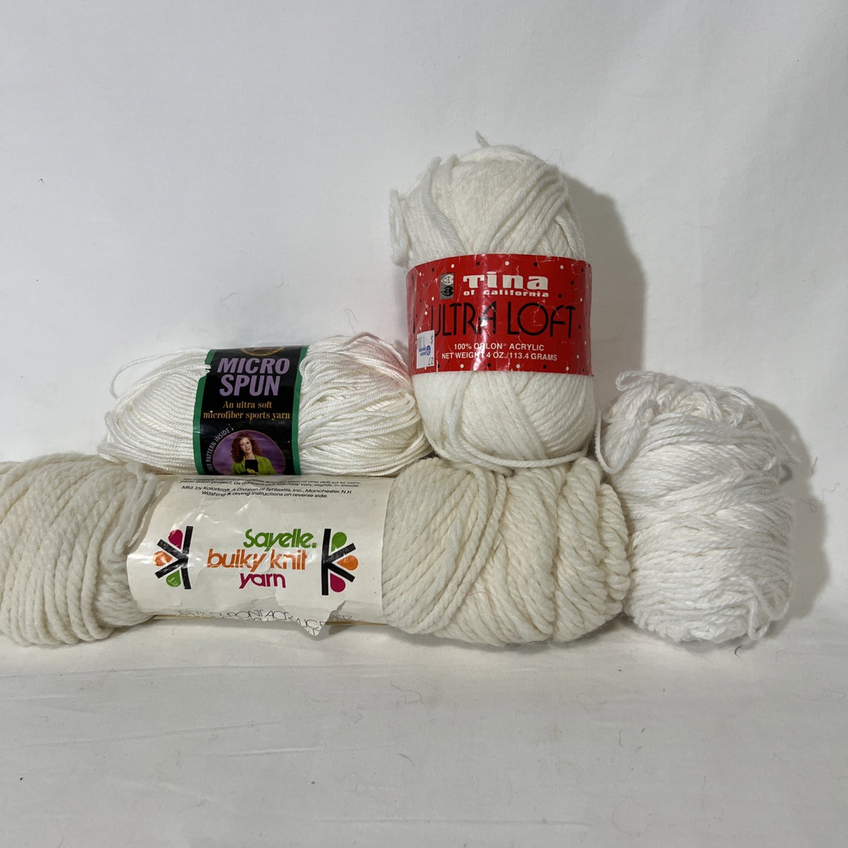 Vintage White Yarn Lot Sayelle Tina California Lion Brand Microspun Acrylic0