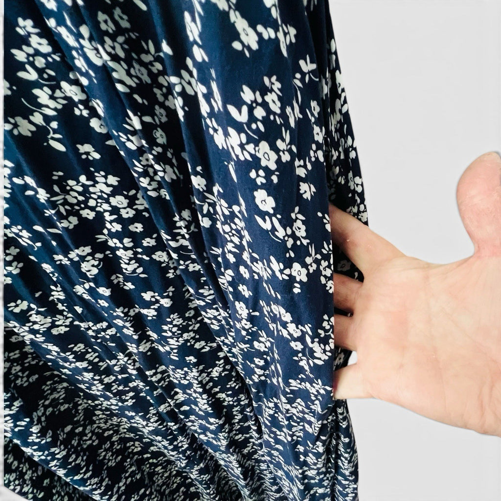 Nemidor 3XL Navy Floral Midi Dress Faux Wrap V Neck Pockets Plus Size2