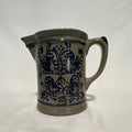 Gray & Blue Ceramic Creamer 8 oz Folk Art Hand Painted Incised Backstamp0