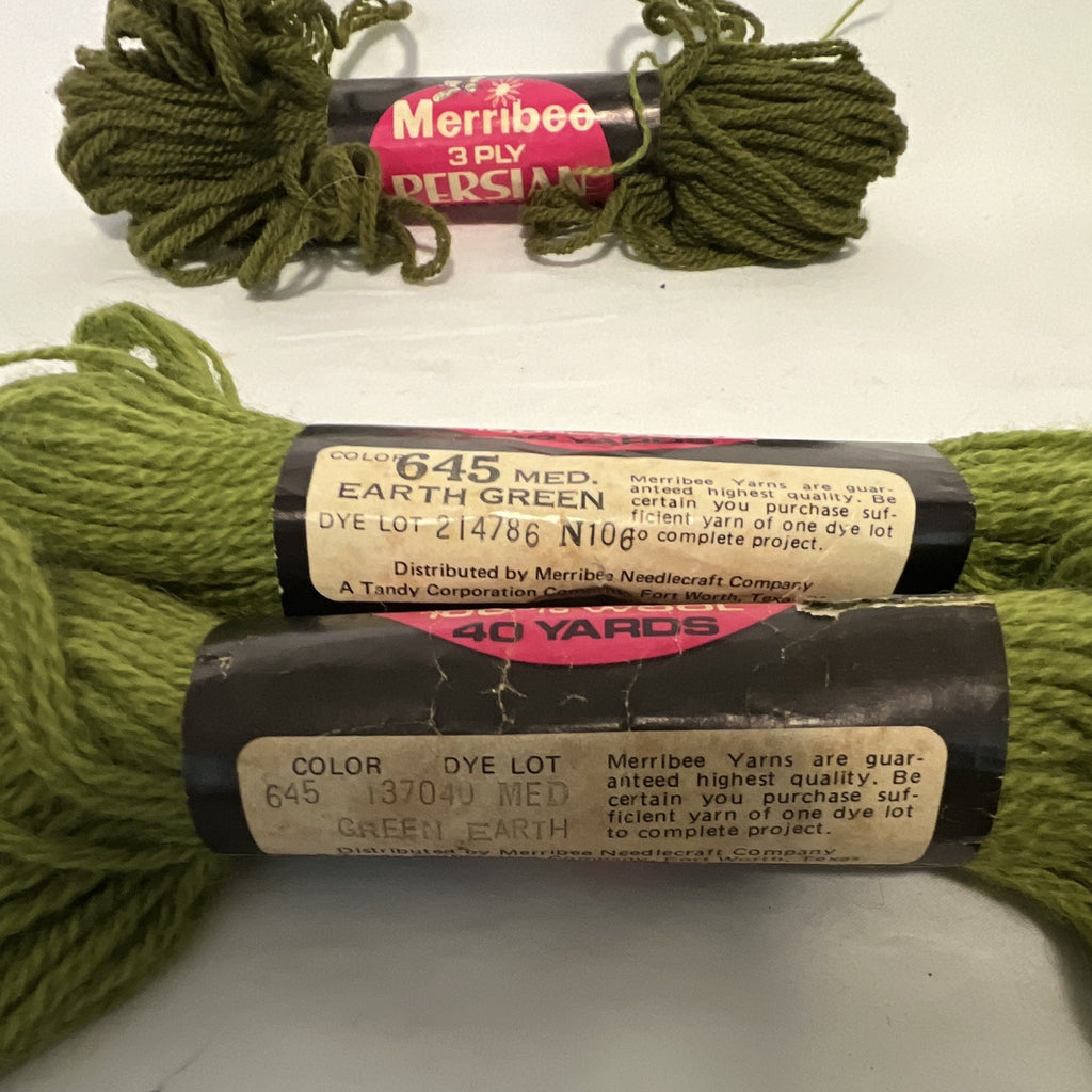 Merribee Persian 3-Ply Needlepoint Yarn Lot 5 Skeins 100% Wool Mint/Earth Green2