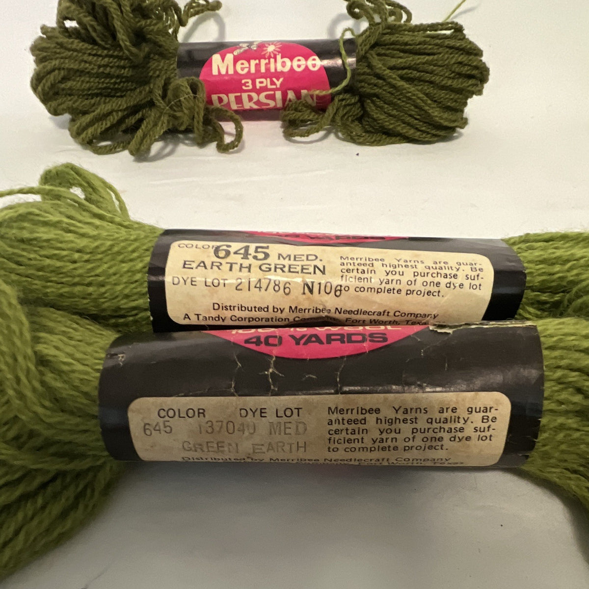 Merribee Persian 3-Ply Needlepoint Yarn Lot 5 Skeins 100% Wool Mint/Earth Green2