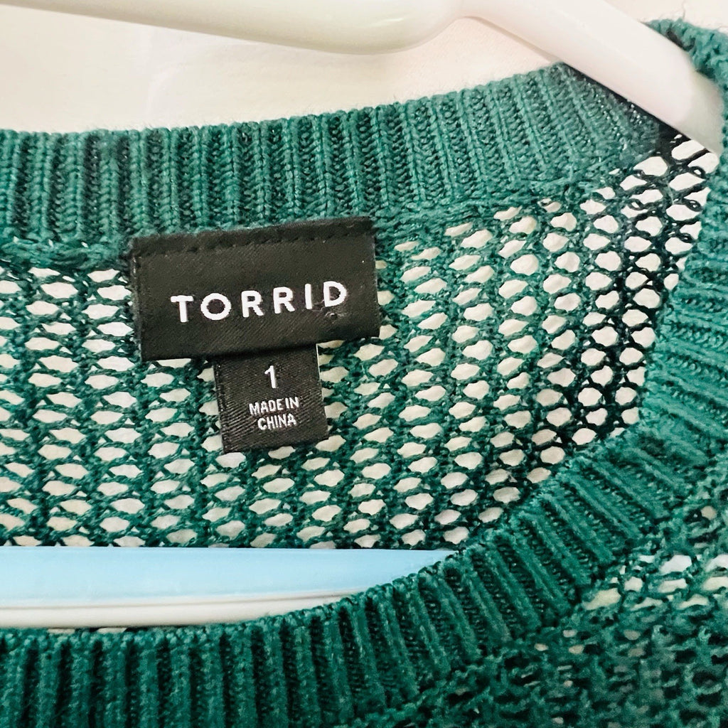 Torrid Size 1 Dark Green Mesh Knit Cutout Long Sleeve Top1
