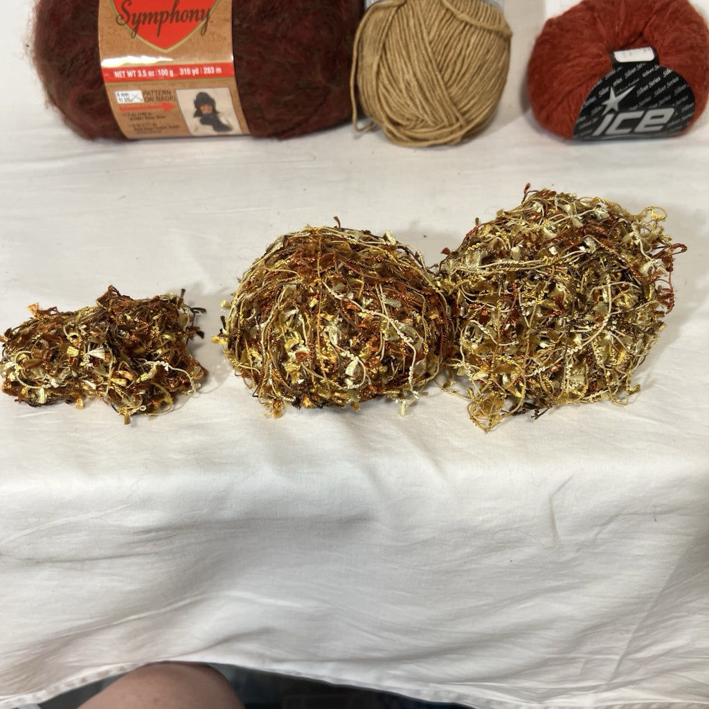 Mixed Yarn Lot 9 Red Heart Ice Kollage Luscious Rust Brown Gold Novelty Yarn1