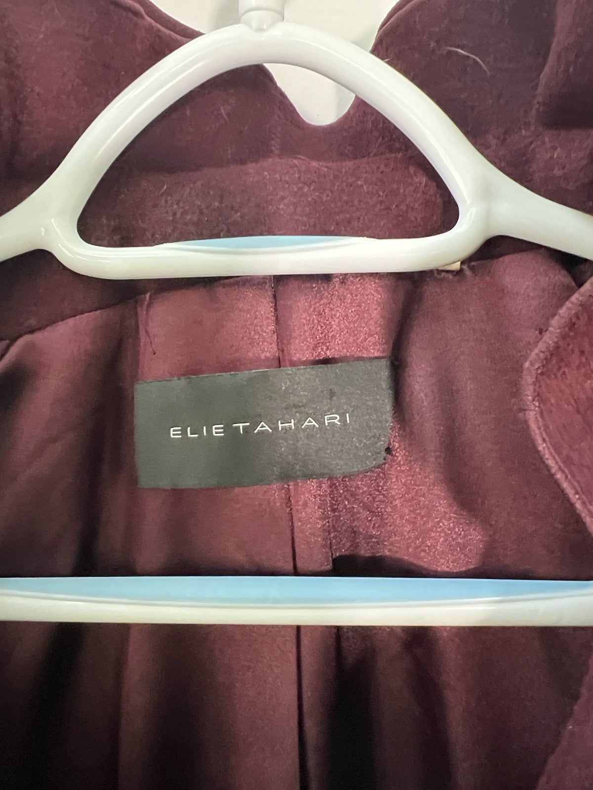 Elie Tahari Women's XS Burgundy Wool Blend Coat Ruffle Collar Button Front2