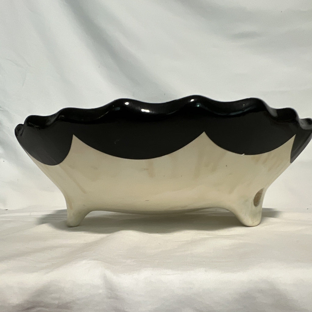 Handmade pottery Decorative Bowl, Glossy Black Turquoise Gold Floral  11 in. 1