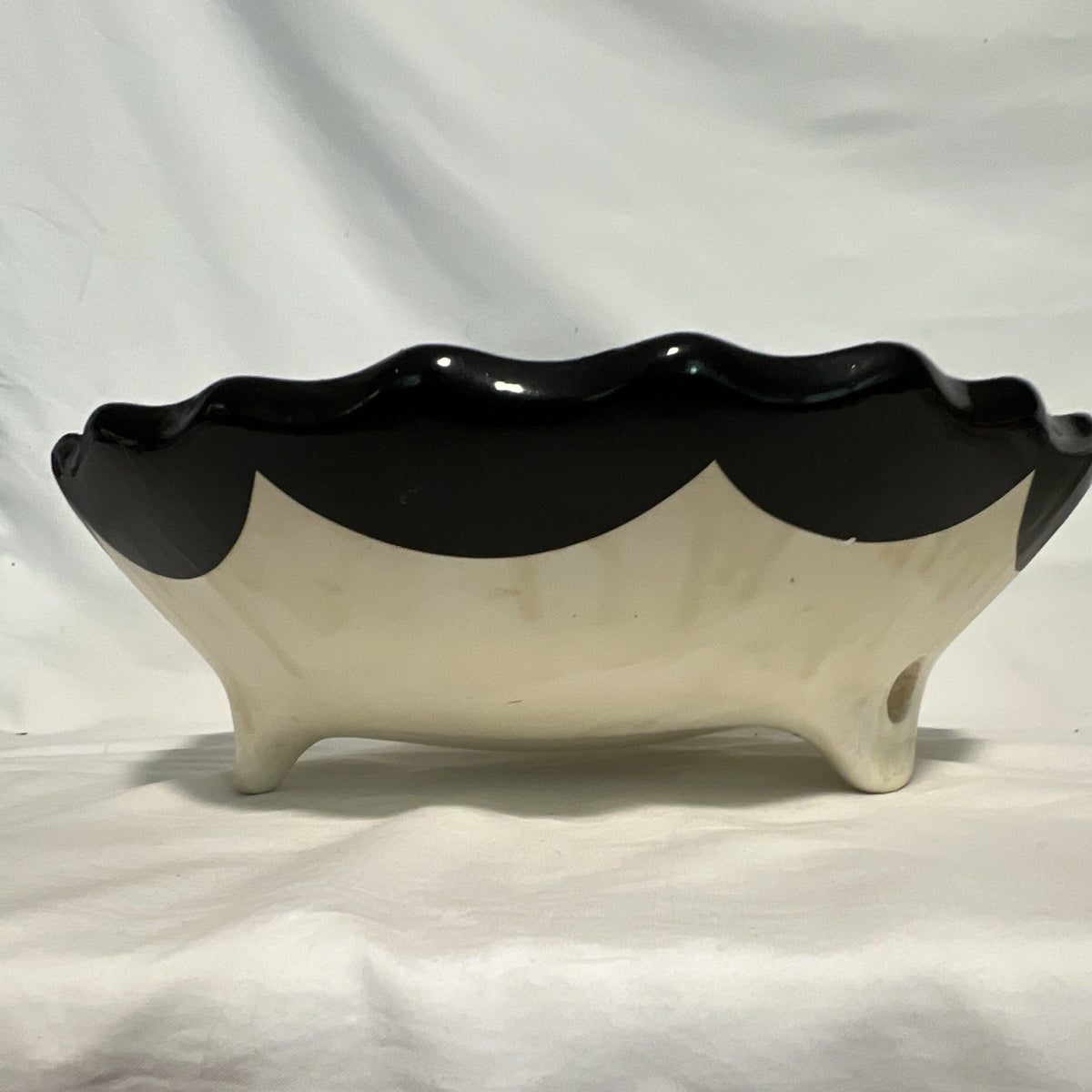 Handmade pottery Decorative Bowl, Glossy Black Turquoise Gold Floral  11 in. 1