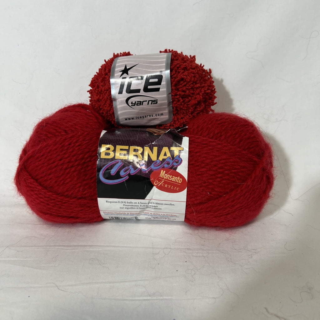 Vintage Bernat Caress Red Mohair Look Acrylic Yarn + Ice Yarns Red Lot0