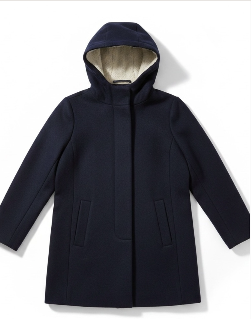 J.Crew Italian Wool Hooded Coat Women 2P Petite Navy Blue Winter Jacket0