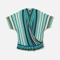 Coldwater Creek 2X Striped Surplice Faux Wrap Knit Top Teal Blue Dolman Plus0