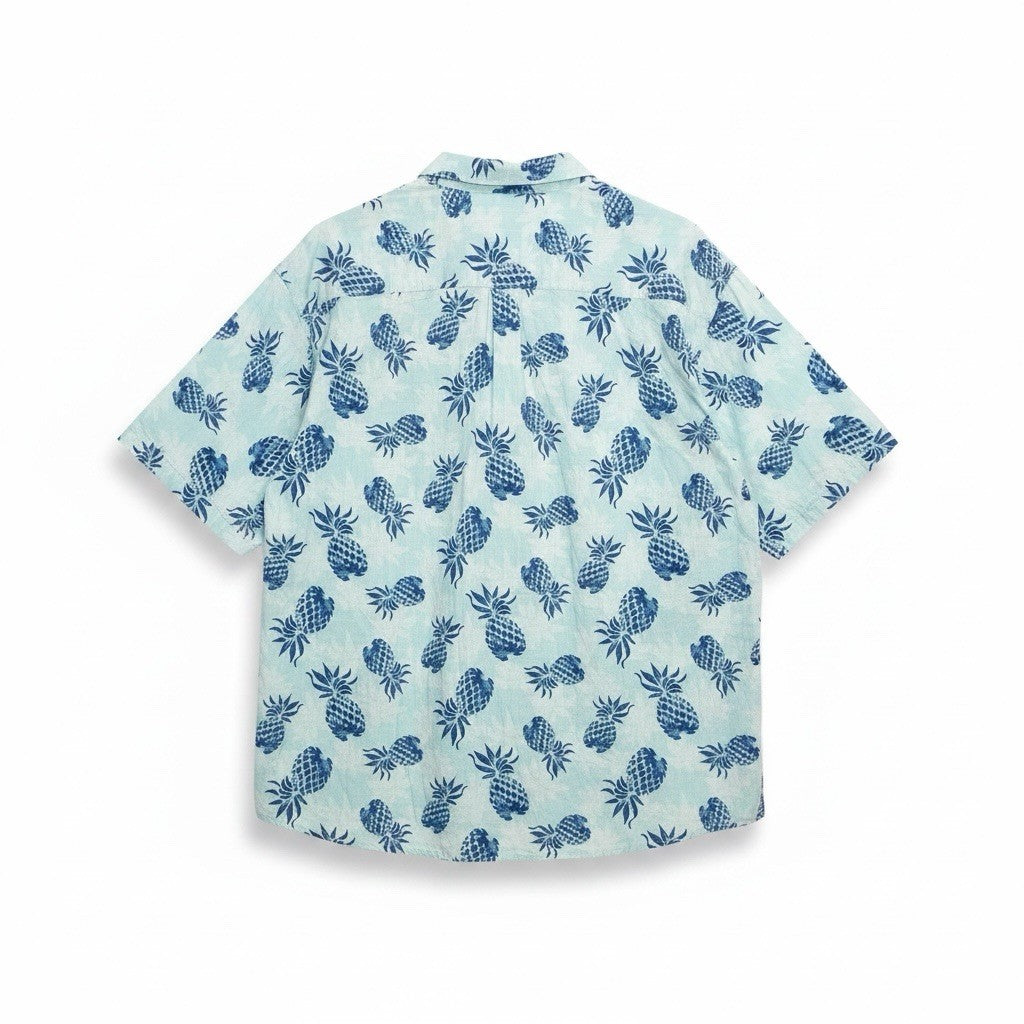 IZOD Saltwater Mens 3XL Pineapple Shirt Blue Short Sleeve Tropical Button Down1