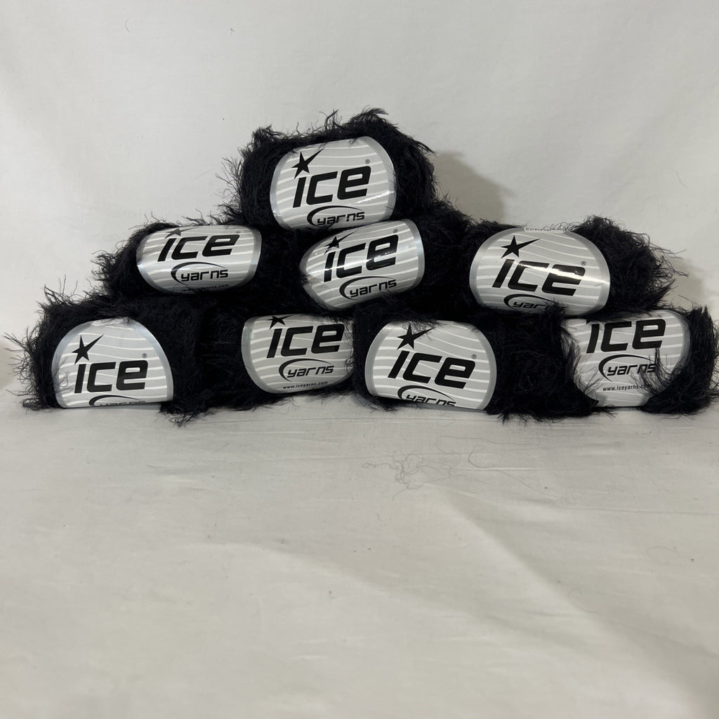 ICE Yarns Long Eyelash Fur Yarn Black Faux Fur Novelty Yarn Lot of 8 Skeins0