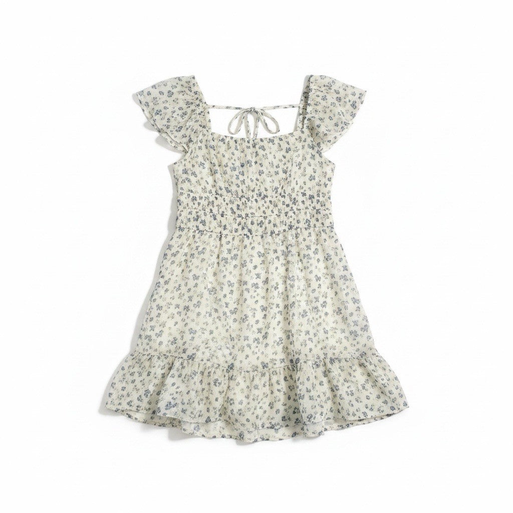 Altar'd State Dress XS Blue Floral Smocked Ruffle Mini Cottagecore Square Neck0