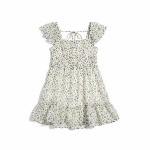 Altar'd State Dress XS Blue Floral Smocked Ruffle Mini Cottagecore Square Neck0