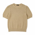 Ann Taylor Womens M Beige Puff Sleeve Short Sleeve Knit Sweater Crewneck0