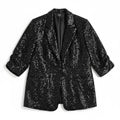 June + Vie Sequin Blazer Women 26/28 2X Black Ruched Sleeve Party Jacket Plus0