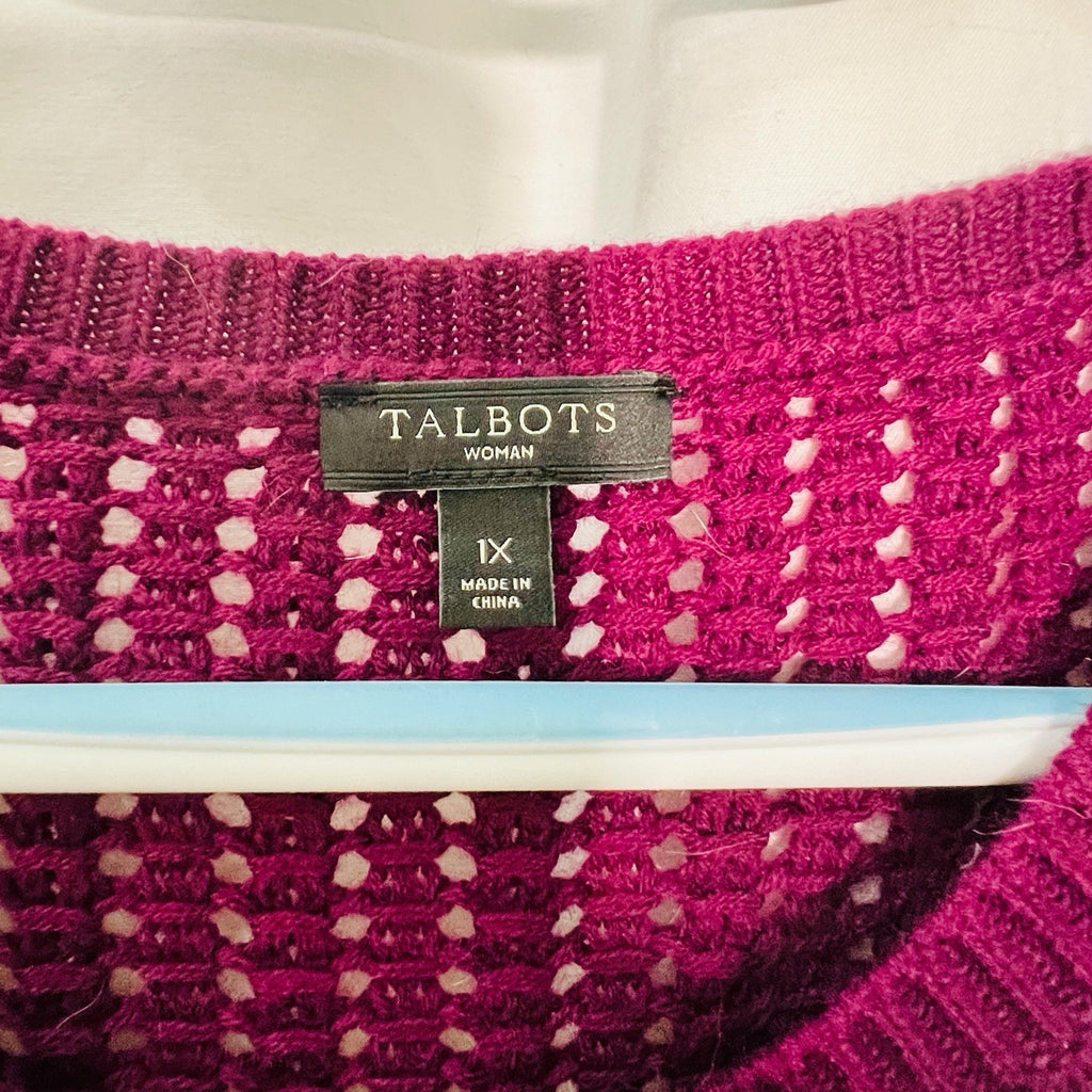 Talbots Woman 1X Plum Purple Textured Knit Sweater Button Shoulder Plus Size2