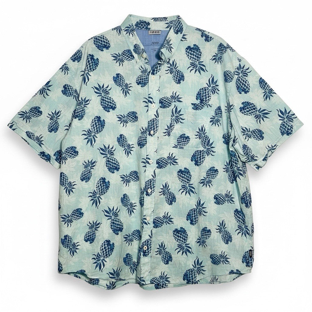 IZOD Saltwater Mens 3XL Pineapple Shirt Blue Short Sleeve Tropical Button Down0