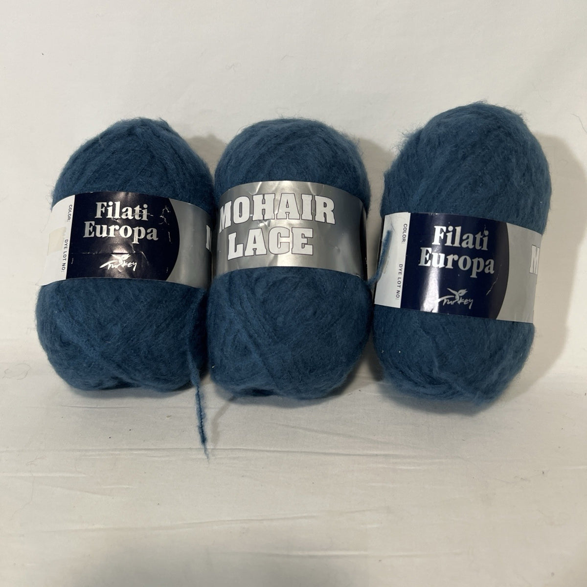 Filati Europa Mohair Lace Yarn Peacock Blue Teal Fuzzy Turkey Lot of 3 Skeins0