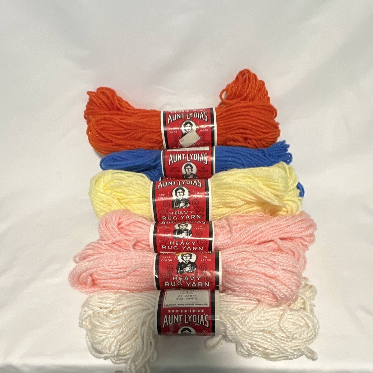 Aunt Lydia's Heavy Rug Yarn Lot of 7 Skeins Tangerine Blue Yellow Pink White0