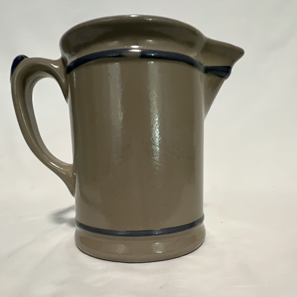 Gray & Blue Ceramic Creamer 8 oz Folk Art Hand Painted Incised Backstamp2