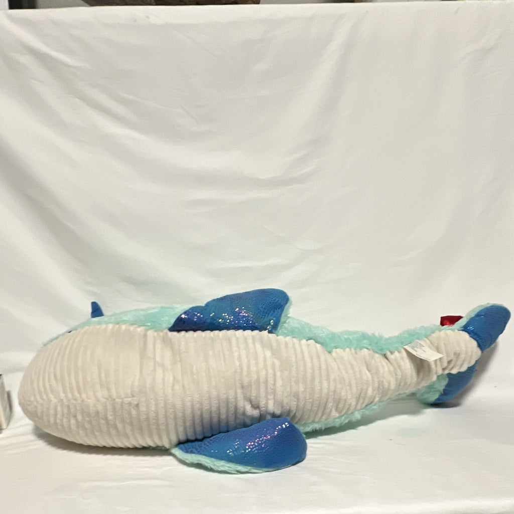 Large 36" Narwhal Plush Aqua Blue White Sparkle Horn Red Bow Stuffed Animal1
