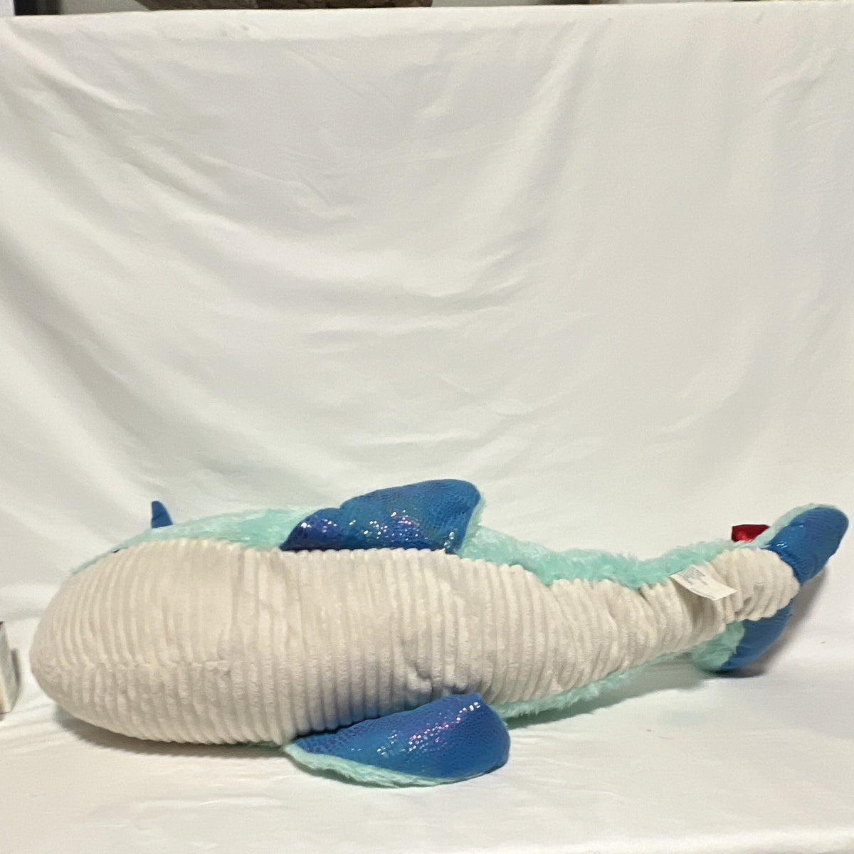 Large 36" Narwhal Plush Aqua Blue White Sparkle Horn Red Bow Stuffed Animal1