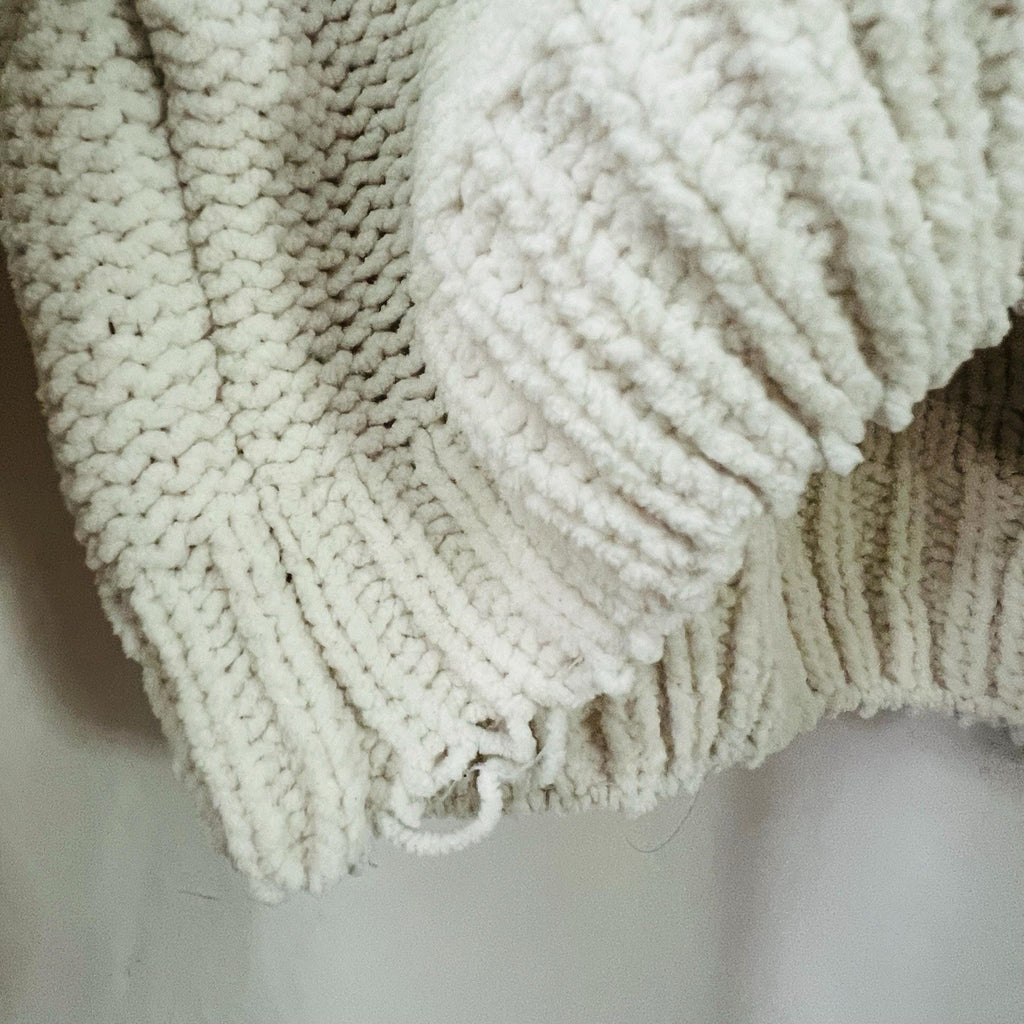 Altar'd State Womens S Cream Cable Knit Cropped Sweater Balloon Sleeve Boho3
