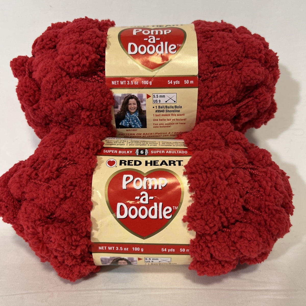Red Heart Pomp-a-Doodle Yarn Red Super Bulky 6 Pom Pom 54 Yds Lot of 20