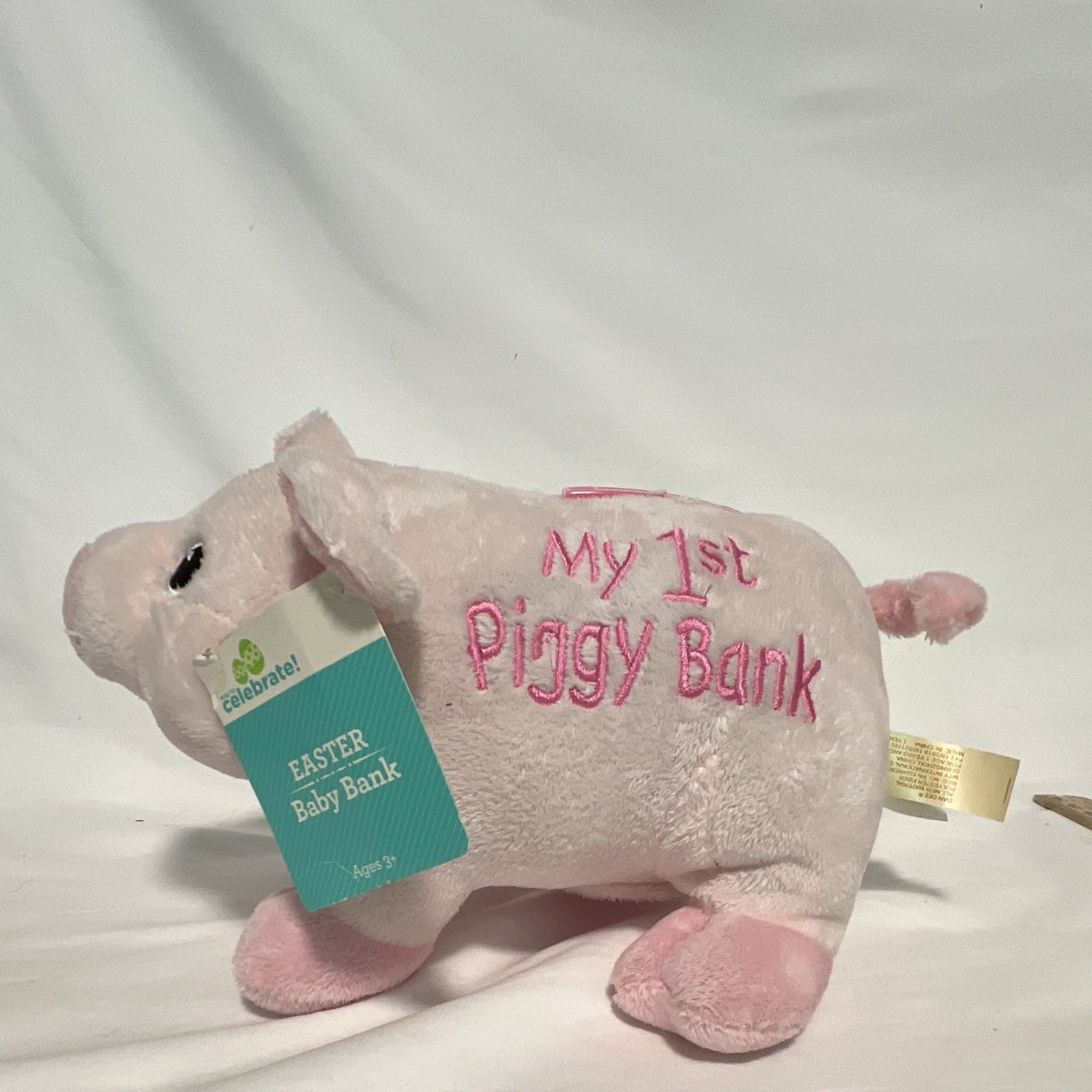 Celebrate My 1st Piggy Bank Pink Plush Pig Easter Baby Bank New0