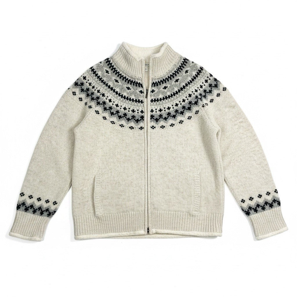 L.L.Bean XL Fair Isle Wool Blend Sweater Fleece Lined Full Zip Nordic Cardigan0