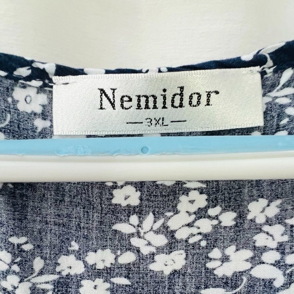 Nemidor 3XL Navy Floral Midi Dress Faux Wrap V Neck Pockets Plus Size1