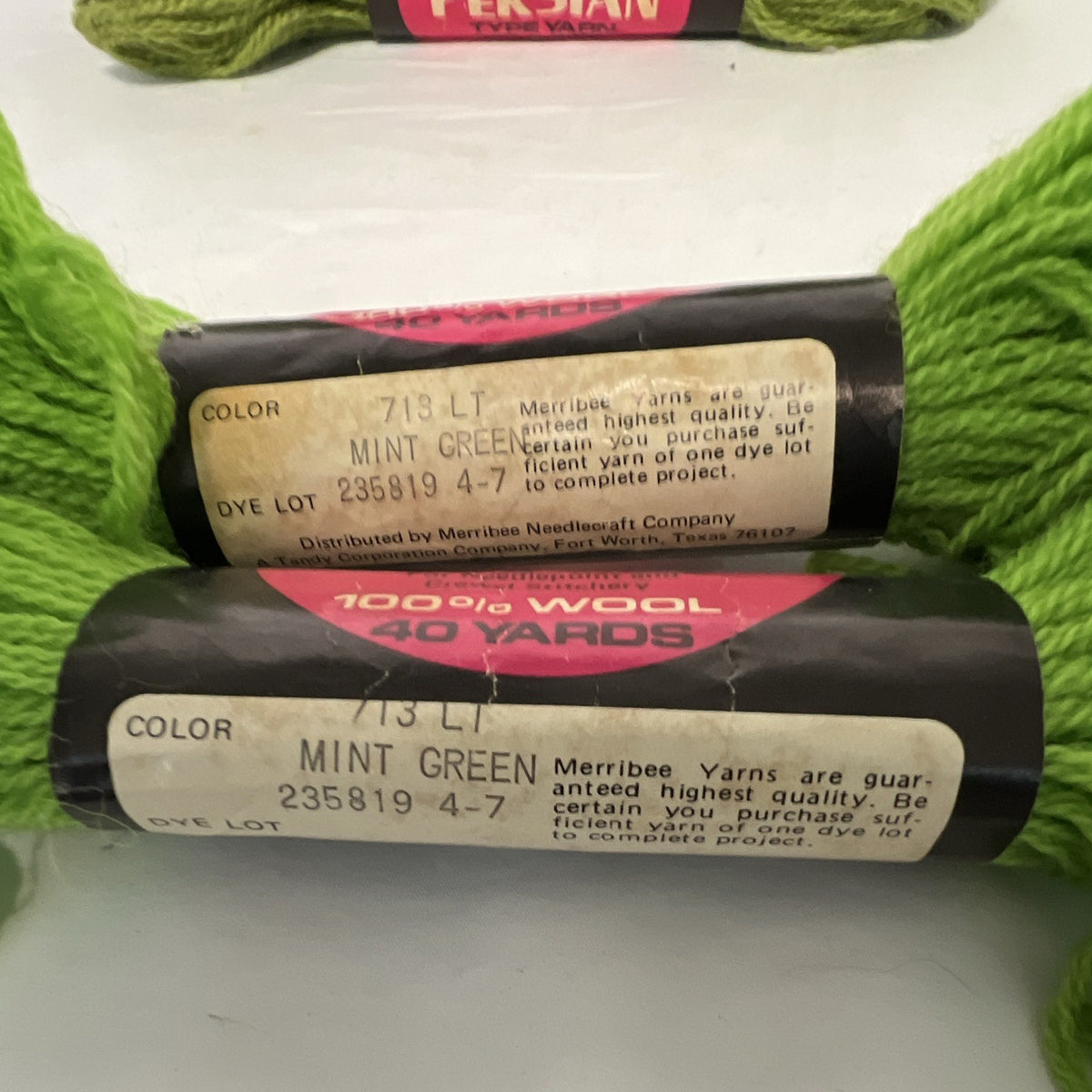 Merribee Persian 3-Ply Needlepoint Yarn Lot 5 Skeins 100% Wool Mint/Earth Green1