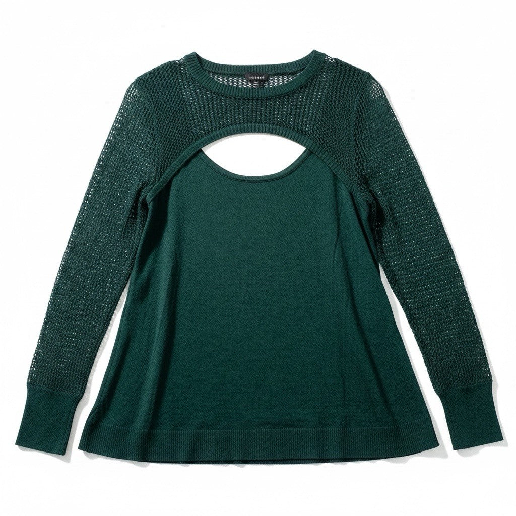 Torrid Size 1 Dark Green Mesh Knit Cutout Long Sleeve Top0