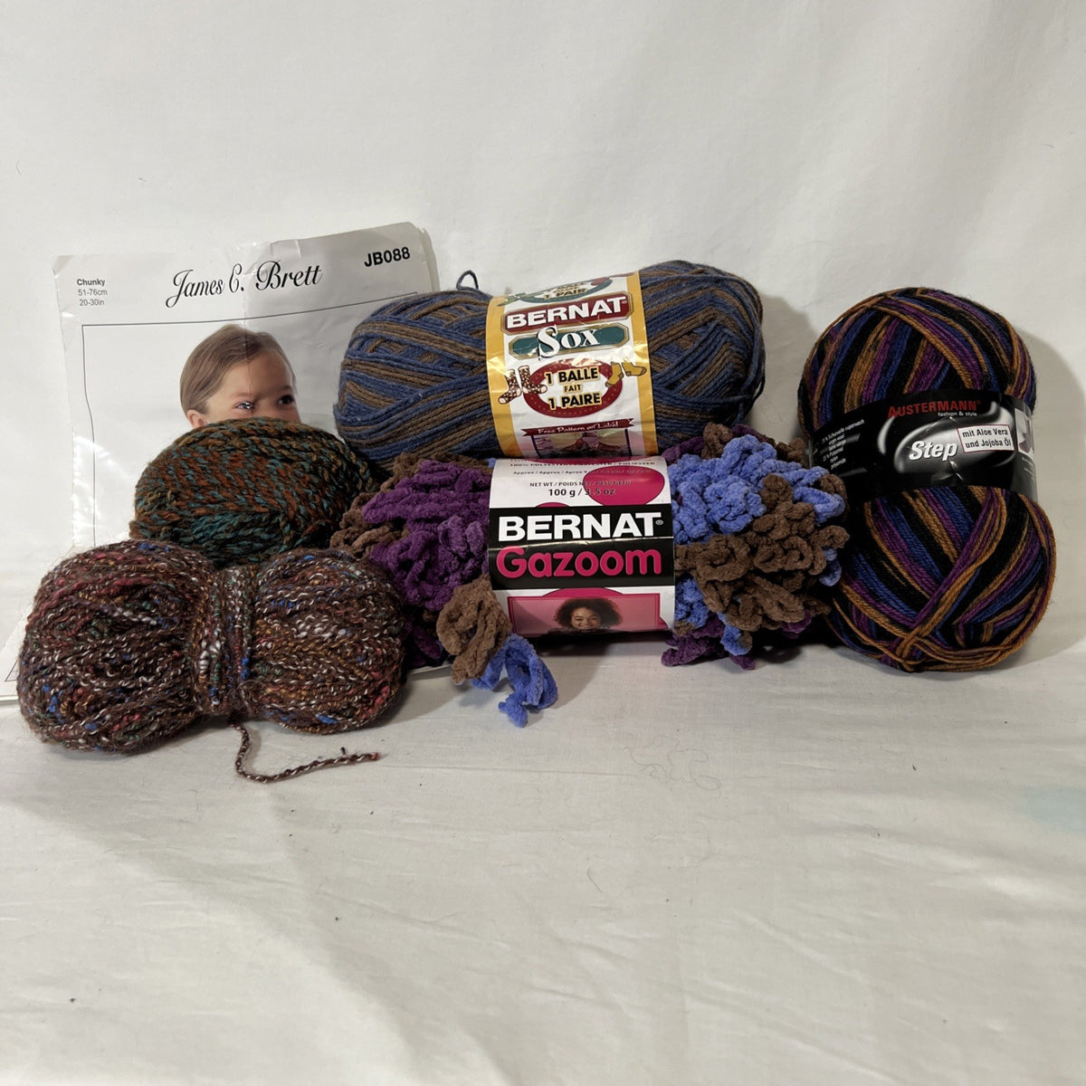 Bernat Sox Gazoom Austermann Step Yarn Mixed Lot + James C Brett Pattern0