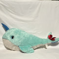 Large 36" Narwhal Plush Aqua Blue White Sparkle Horn Red Bow Stuffed Animal0