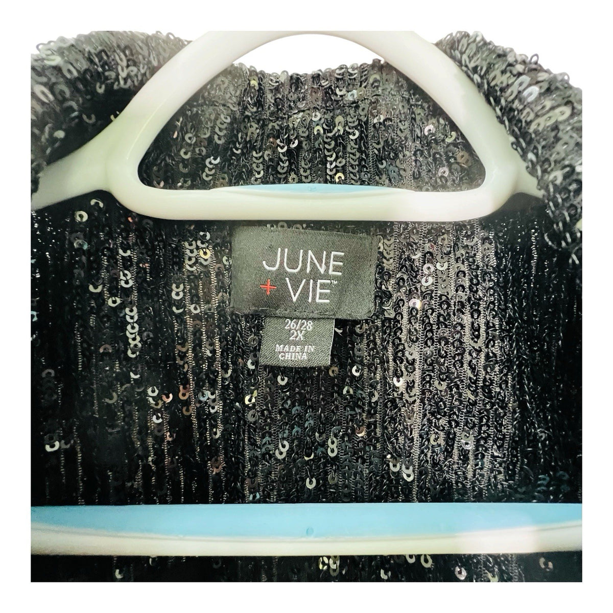 June + Vie Sequin Blazer Women 26/28 2X Black Ruched Sleeve Party Jacket Plus1