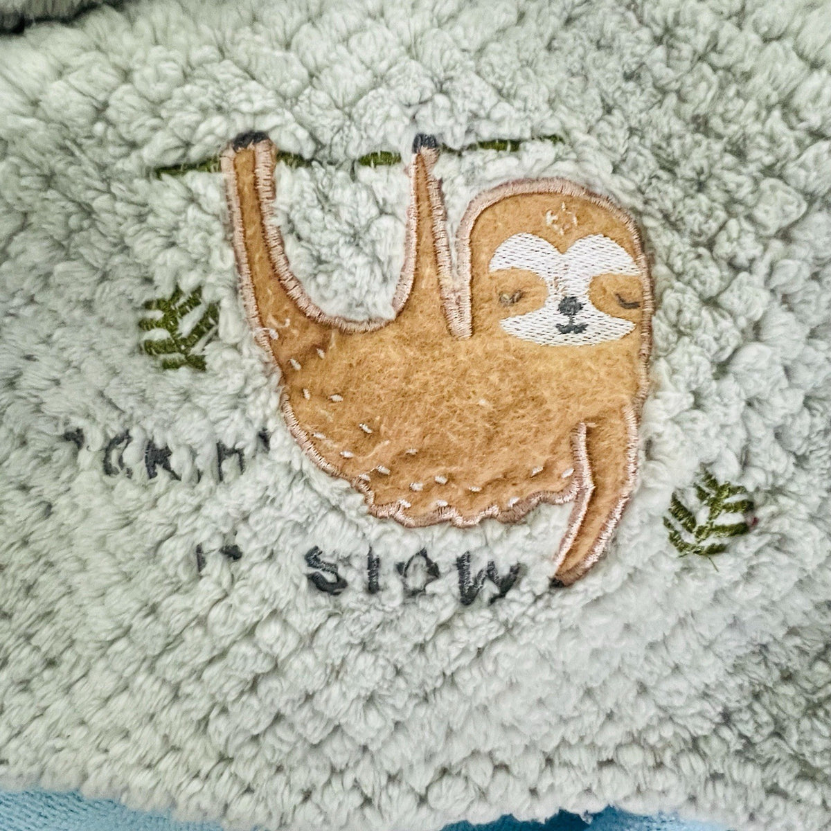 Baby Blanket Gray Waffle Plush Sloth Take It Slow Embroidered 30x40 Neutral1