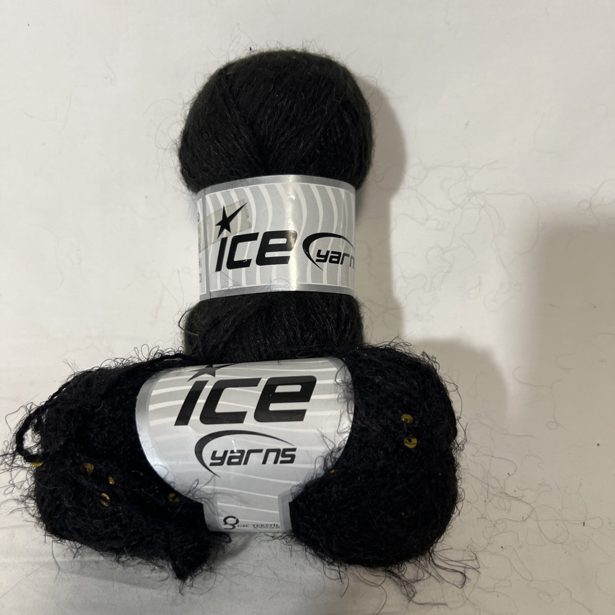 Ice Yarns Black Mohair Blend Yarn Lot 2 Gold Sequin Fuzzy Novelty Craft Yarn0