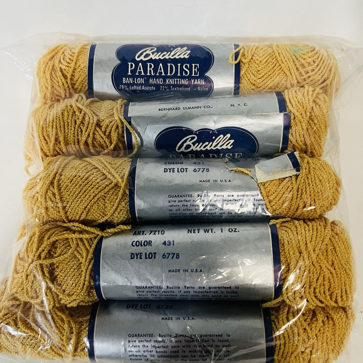 Vintage Bucilla Paradise Ban-Lon Yarn Gold Color 431 Dye Lot 6778 Lot of 90