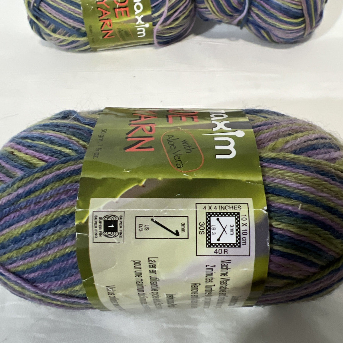 Mary Maxim Aloe Sock Yarn Purple Blue Green 2 Full Skeins + 2 Partial Wool Nylon1