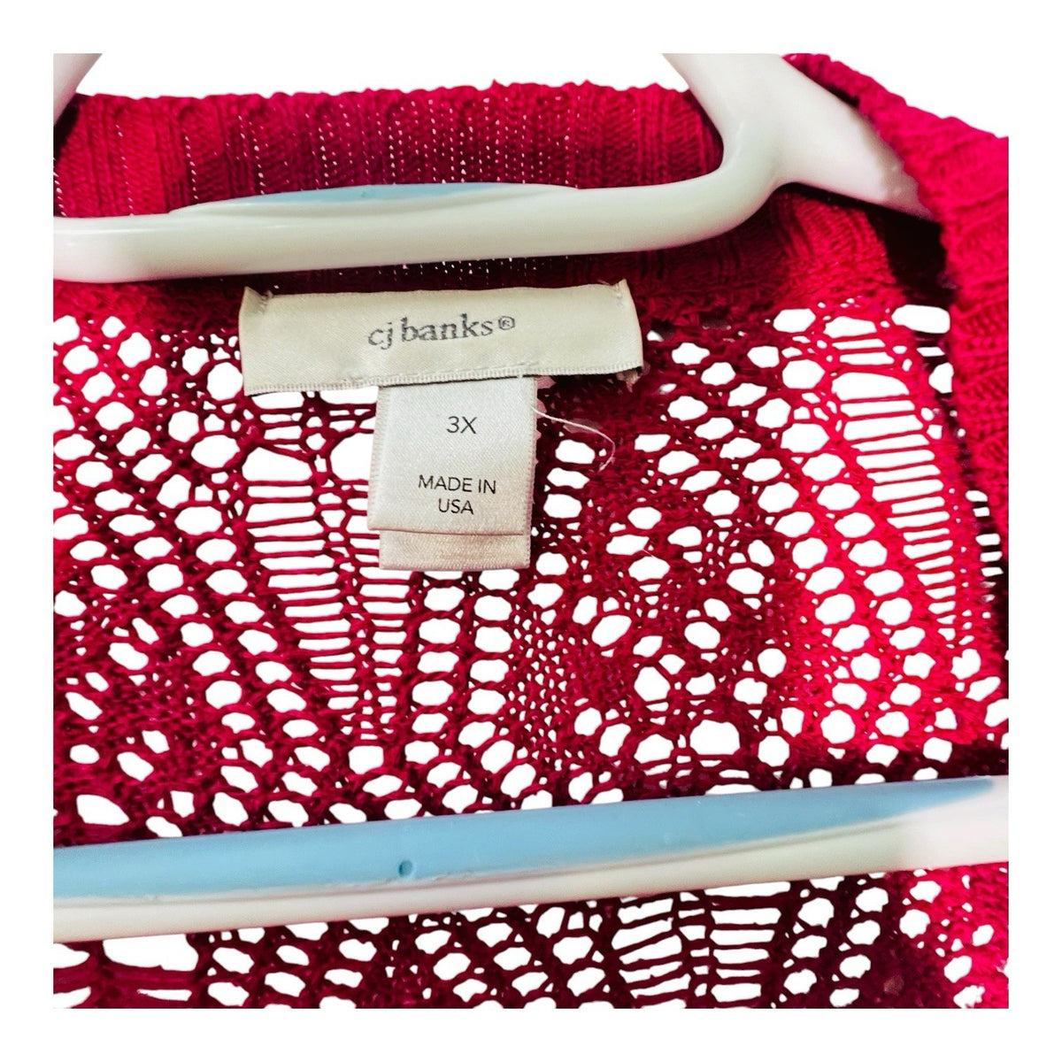 CJ Banks Cardigan Women 3X Red Crochet Open Knit Long Sleeve Plus Size USA1
