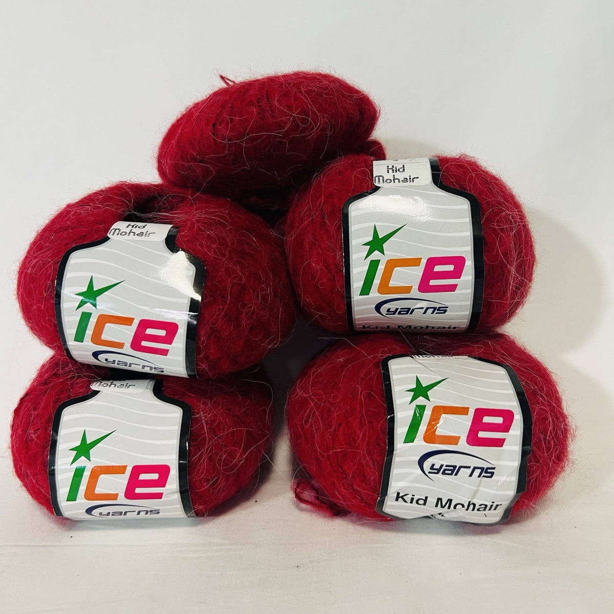 ICE Yarns Kid Mohair Deep Red Yarn 4 Skeins + Partial Fuzzy Mohair Blend0