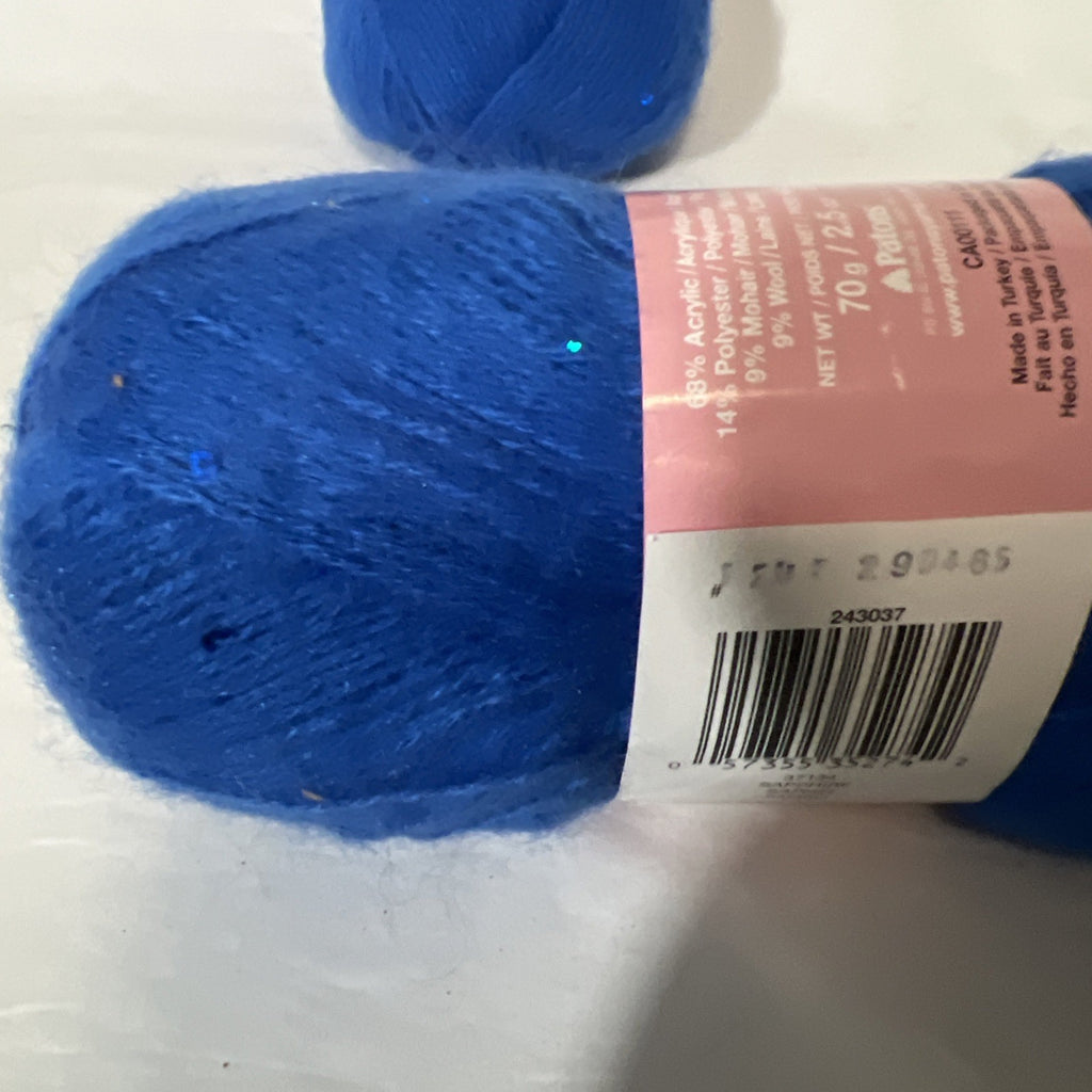 Patons Lace Sequin Yarn Sapphire Blue 2 Skeins 50g Fine 2 Discontinued1