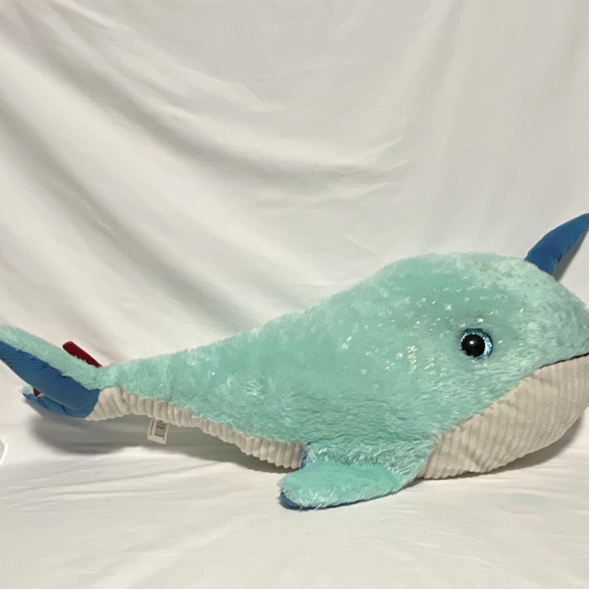 Large 36" Narwhal Plush Aqua Blue White Sparkle Horn Red Bow Stuffed Animal2
