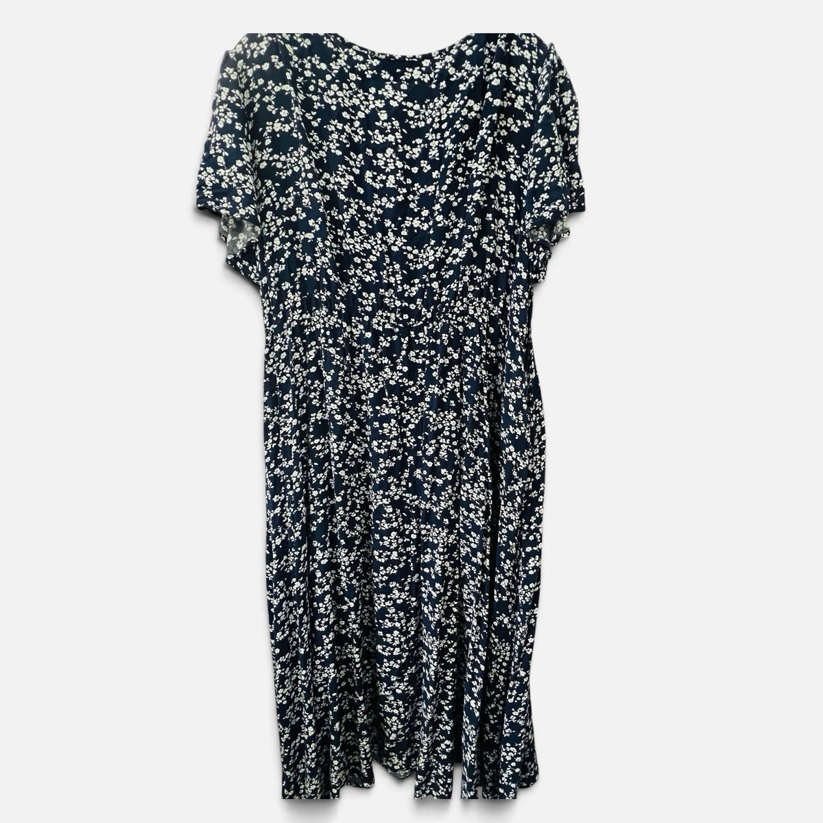 Nemidor 3XL Navy Floral Midi Dress Faux Wrap V Neck Pockets Plus Size3